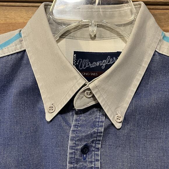 Vtg Wranglers Men’s Brushpopper Button Denim Striped Shirt 40’s-60’s 16.5x36 - Picture 6 of 16